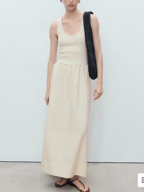 mango cream maxi dress MANGO - Textured Dress with draped neckline Beige